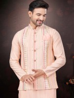 Light Pink Pure SIlk Readymade Kurta Pajama With Jacket